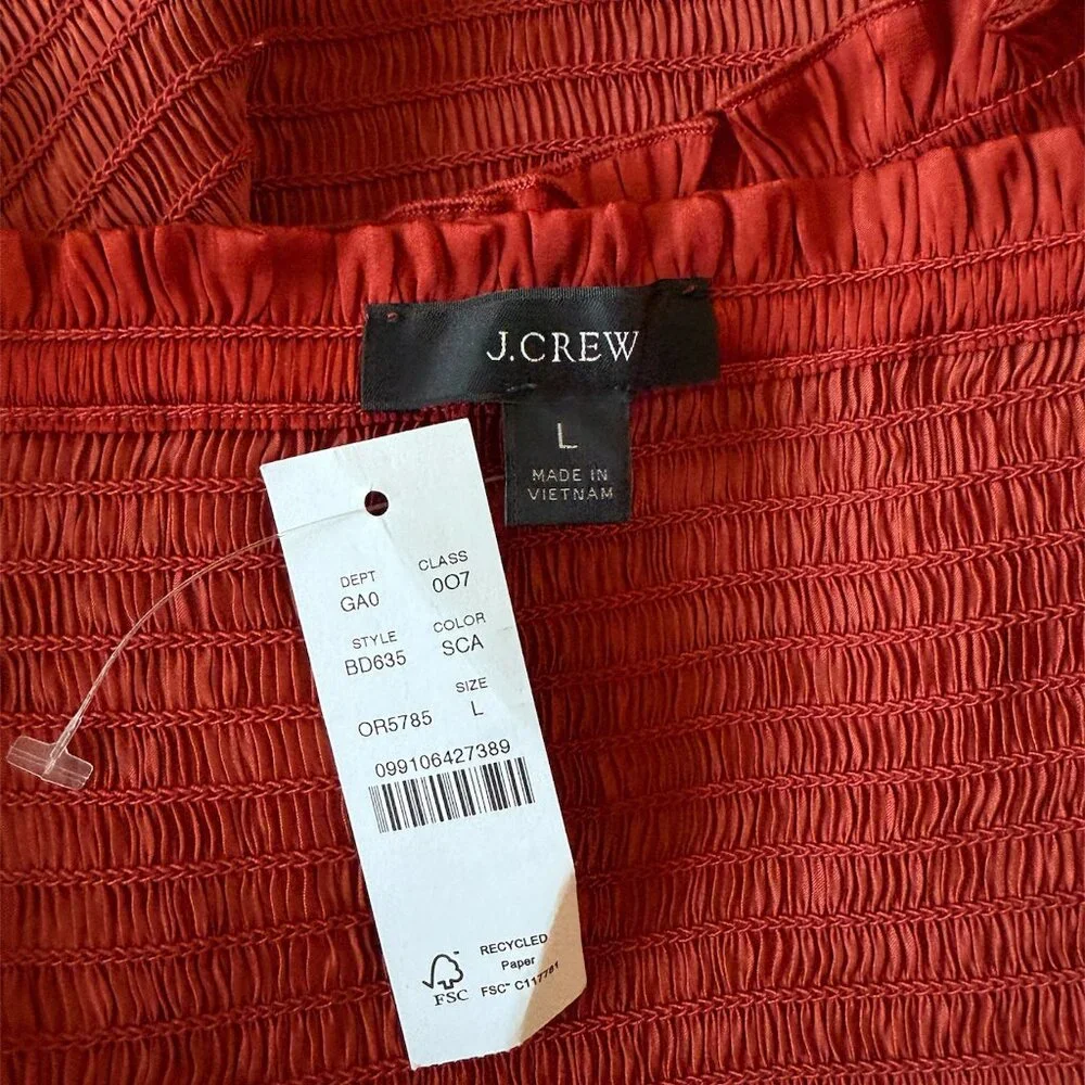 J. Crew Square Neck Smocked Featherweight Satin Top Red Large - Picture 5 of 6